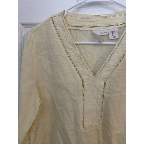 Joie Embroidered V-Neck 3/4 Sleeve 100% Linen Top Yellow Size Small - Picture 5 of 7